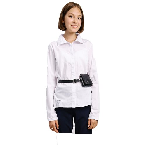 фото Школьная блуза miasin, полуприлегающий силуэт, на пуговицах, укороченный рукав, без карманов, размер 146, белый
