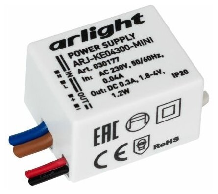 030177 Блок питания ARJ-KE04300-MINI (1.2W, 300mA) (Arlight, IP20 Пластик, 5 лет)