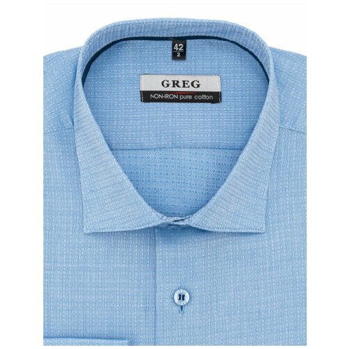 фото Рубашка мужская длинный рукав greg 215/111/3352/1p_gb, прямой силуэт / сlassic fit, цвет голубой, рост 174-184, размер ворота 46
