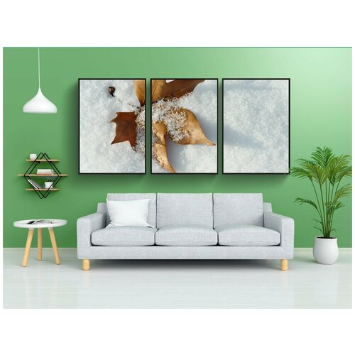 фото Набор модулных постеров для интерьера "лист, снег, зима" 60x90 см. в тубусе, без рамки lotsprints