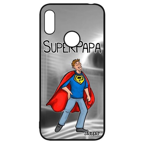 фото Ударопрочный чехол для телефона // huawei y6 2019 // "суперпапа" герой юмор, utaupia, черный