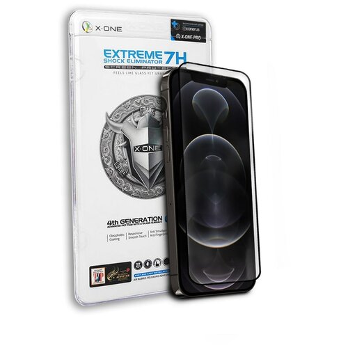 Защитная противоударная бронепленка с черной рамкой для iPhone 12 Pro Max X-ONE Extreme 7H Shock Eliminator Coverage 4-го поколения на весь экран