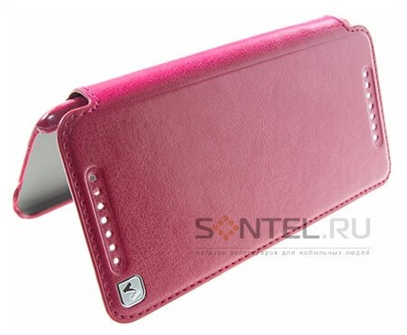 Футляр-книга боковой Hoc Crystal Leather для HTC One mini (M4) red rose