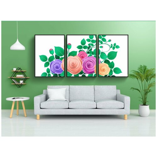 фото Набор модулных постеров для интерьера "розы, цветы, природа" 60x90 см. в тубусе, без рамки lotsprints