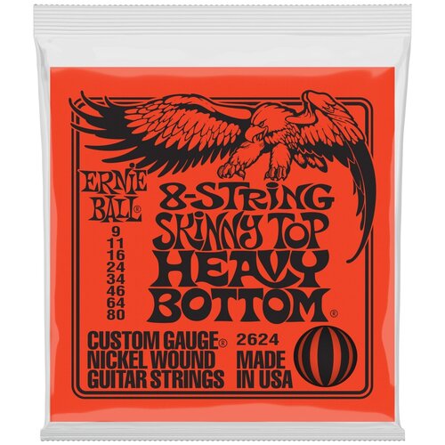 фото Ernie ball 2624 nickel wound slinky skinny top heavy bottom 9-80 струны для 8 струнной электрогитары