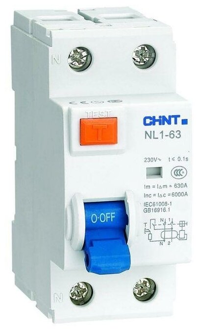 Выключатель дифференциального тока (УЗО) 2п 63А 30мА тип AC 6кА NL1-63 (R) | код. 200214 | CHINT ( 1шт. )