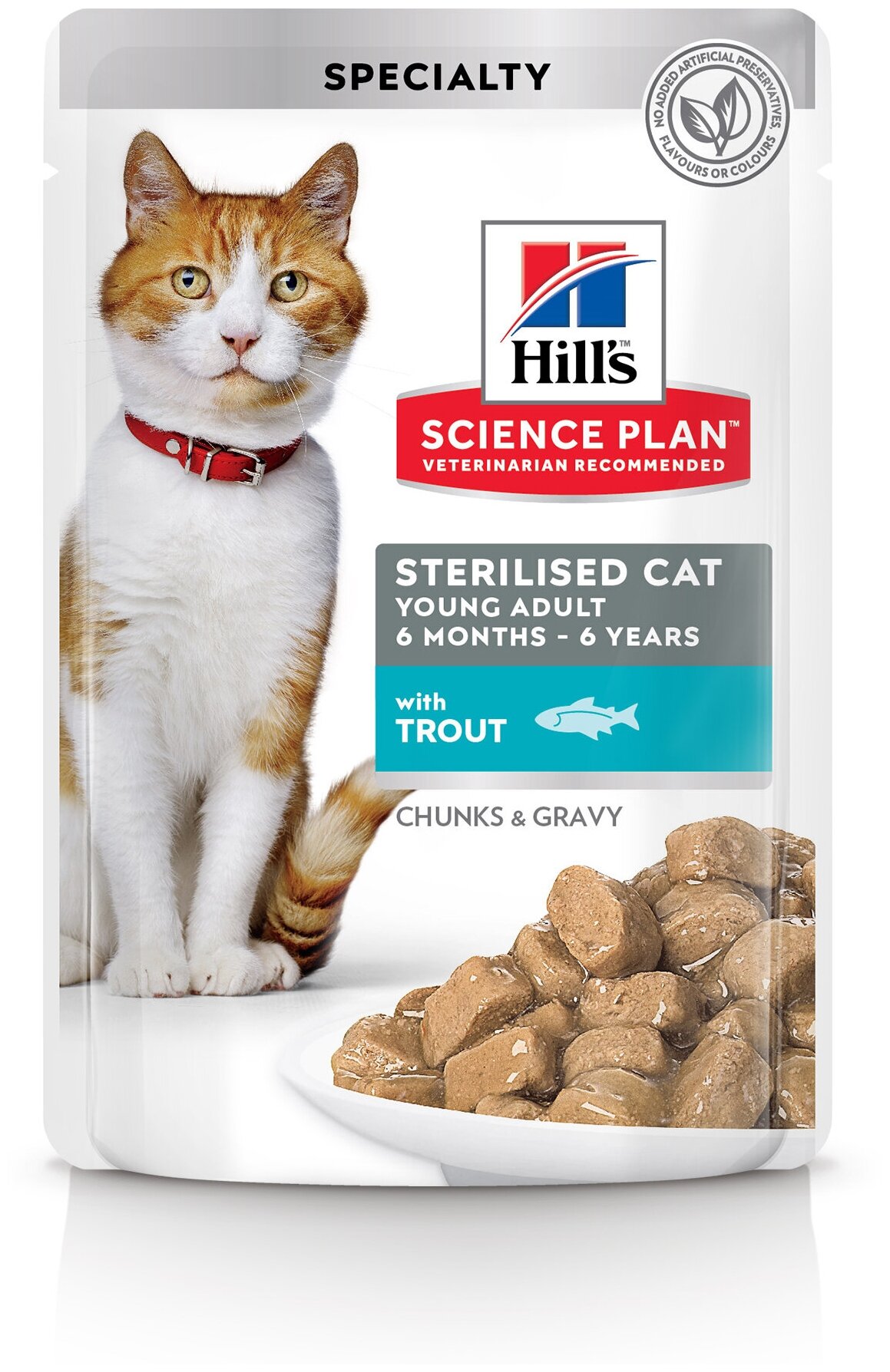 Влажный корм Hill's Science Plan для молодых стерилизованных кошек и кастрированных котов, пауч с форелью в соусе, 85 г, 12 пакетиков - фотография № 1