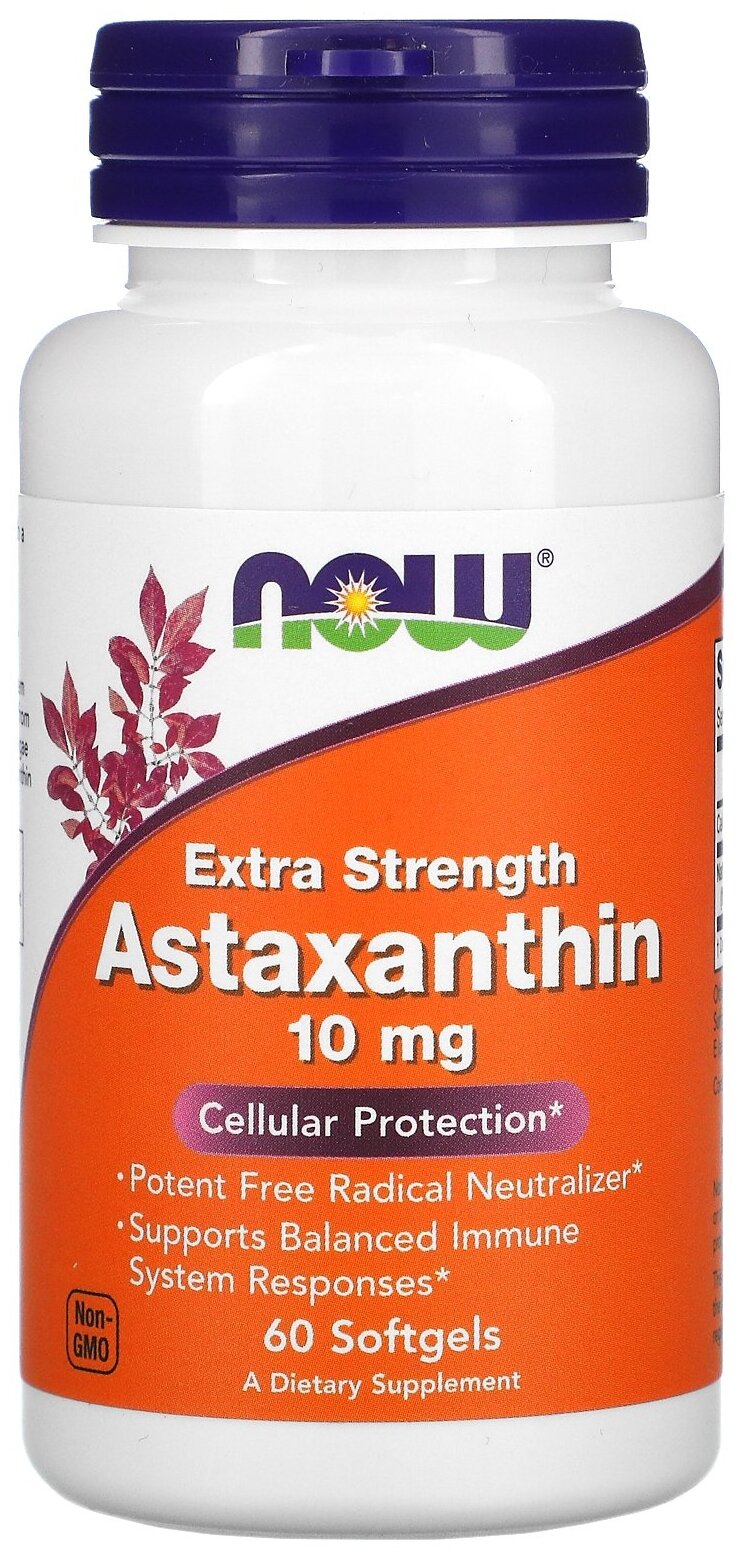 NOW Astaxanthin, Астаксантин 10 мг - 60 капсул