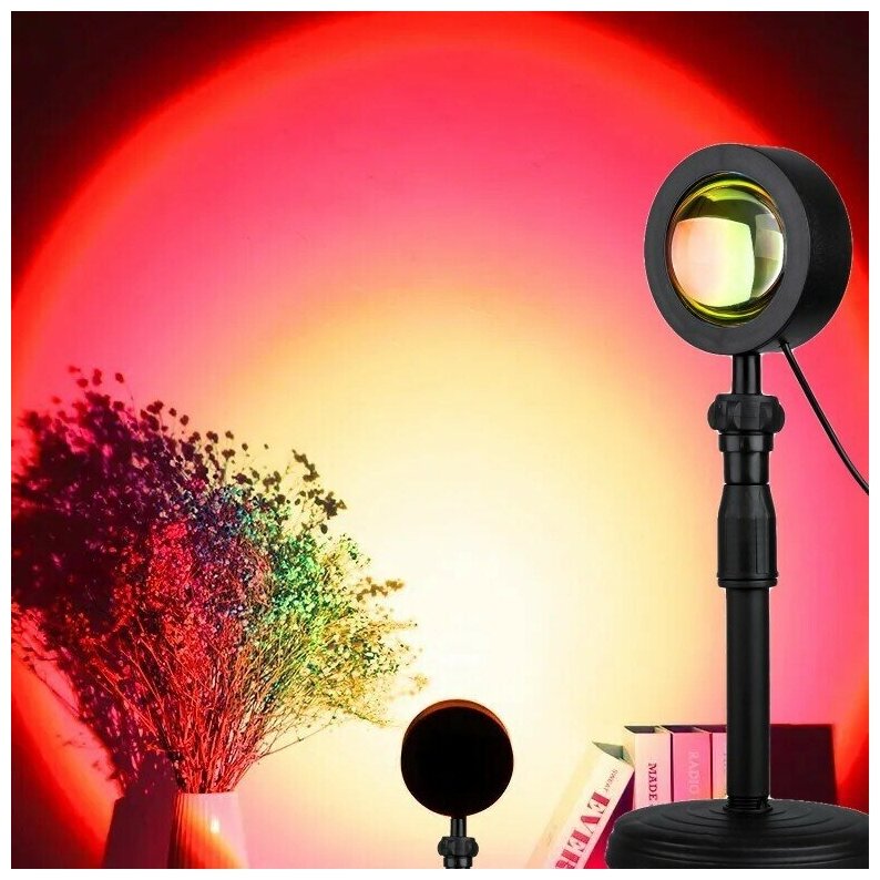 Закатная лампа проектор для Тик Тока / светодиодный атмосферный настольный LED светильник ночник sunset лампа заката / закатный свет радуга