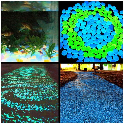 Пластиковые декоративные камни для аквариумов и горшков, светящиеся в темноте 50 штук, цвет: MIX