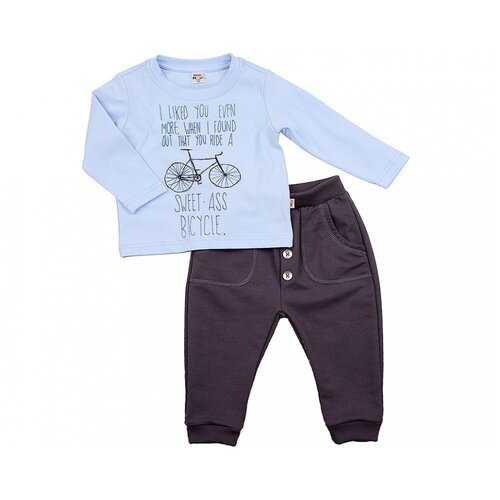 фото Комплект одежды mini maxi для девочек, лонгслив и брюки, карманы, пояс на резинке, размер 80, голубой, серый