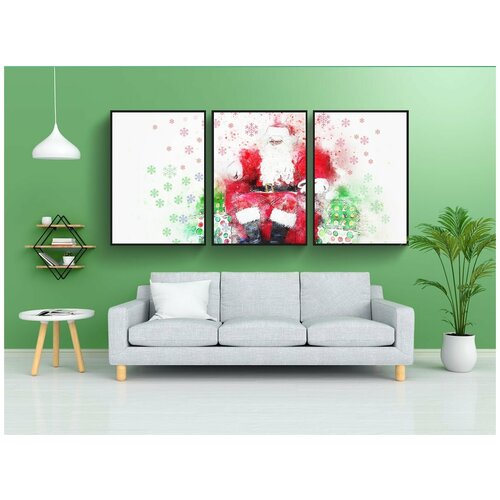фото Набор модулных постеров для интерьера "рождество, дед мороз, подарок" 60x90 см. в тубусе, без рамки lotsprints