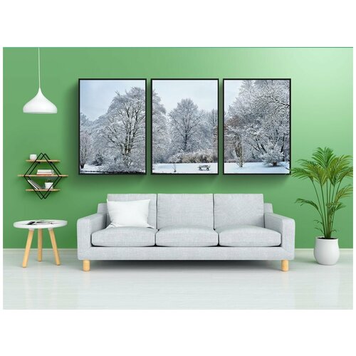 фото Набор модулных постеров для интерьера "зима, снег, зимний пейзаж" 60x90 см. в тубусе, без рамки lotsprints