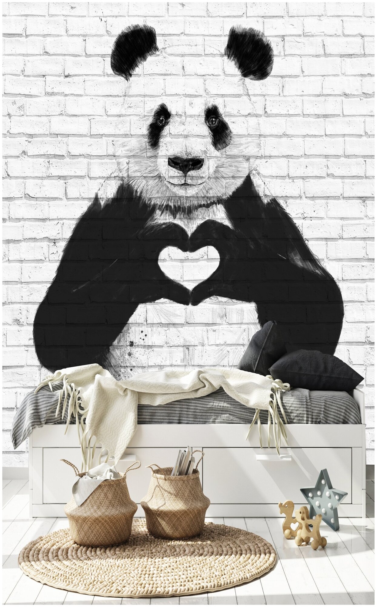 Характеристики модели Фотообои "Панда на фоне кирпичной стены " 200х260 см. — Обои — Яндекс Маркет