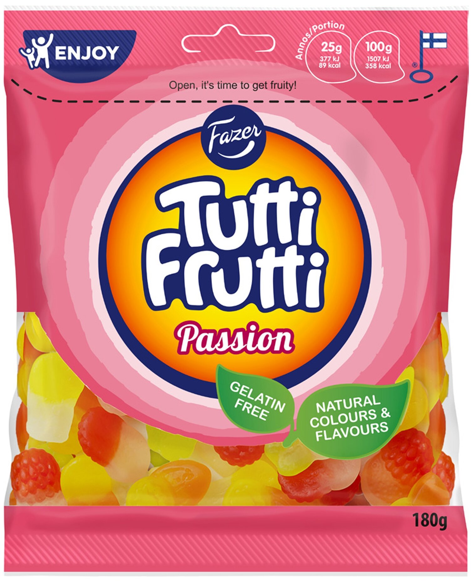 Fazer Конфеты жевательные Tutti Frutti Passion с фруктовым вкусом, 180 г, флоу-пак