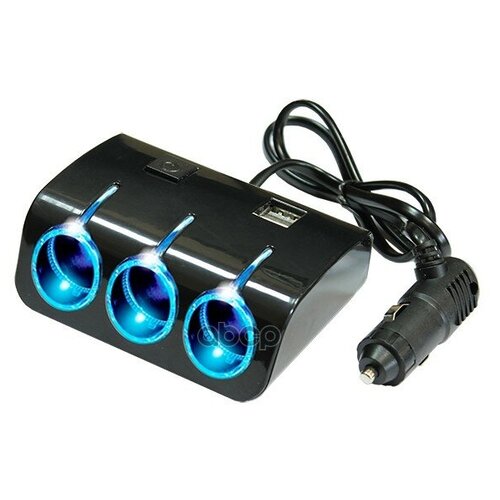 Разветвитель прикуривателя 3 гнезда 120W 2хUSB разъема 5V-12А с выключателем и светодиодной подсветкой 1224V 519₽