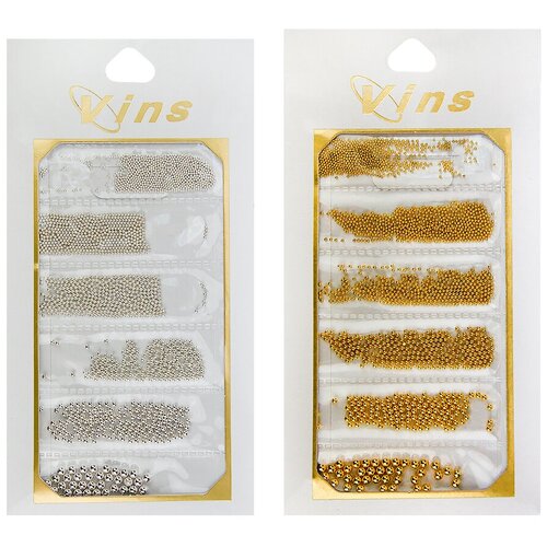 Бульонки металлические для дизайна ногтей разноразмерные (Серебро/Золото)