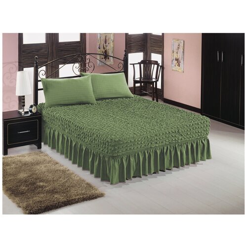 фото Универсальный чехол-покрывало на кровать с двумя наволочками, цвет зеленый karbeltex