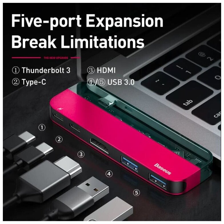 Хаб Baseus Transparent Type-C Красный