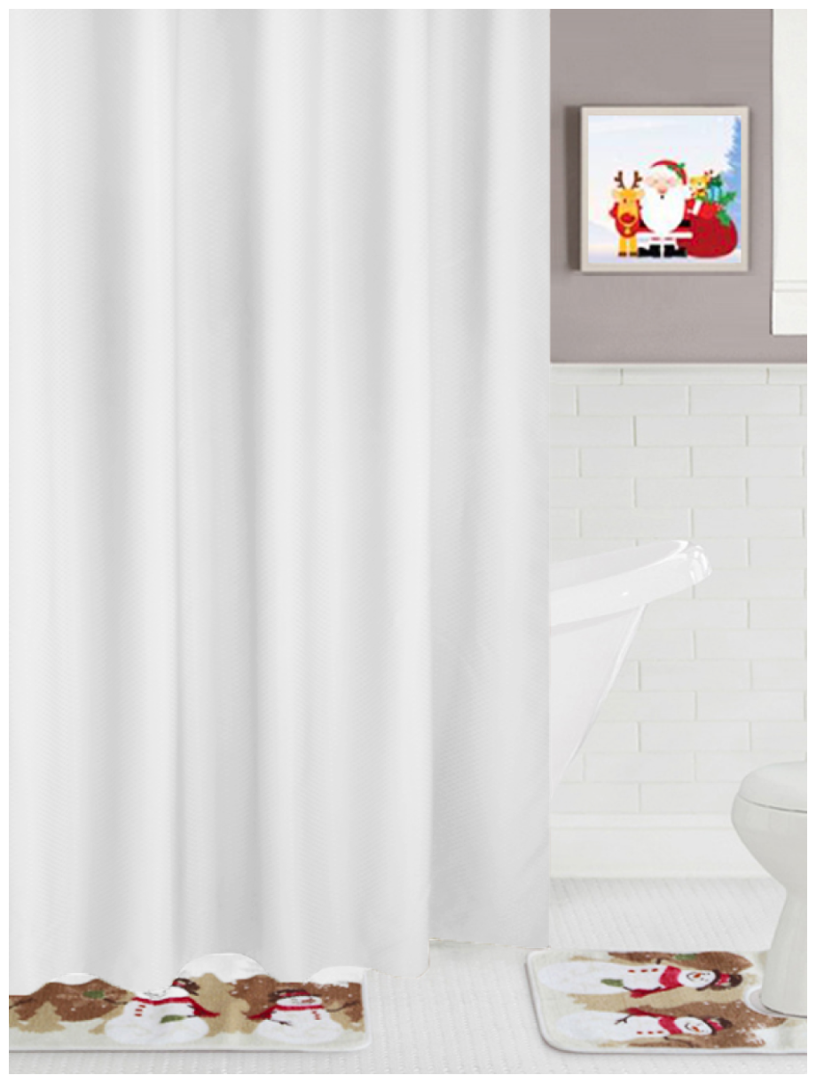 Штора для ванной Home One, 180х180 см, полиэстер, текстура "вафельная", белый - фотография № 2