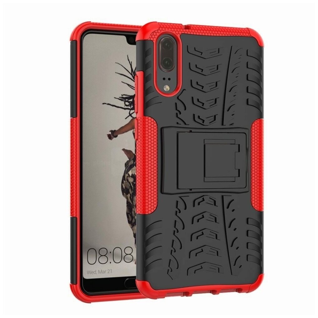 Чехол Hybrid Armor для Huawei P20 (черный + красный)