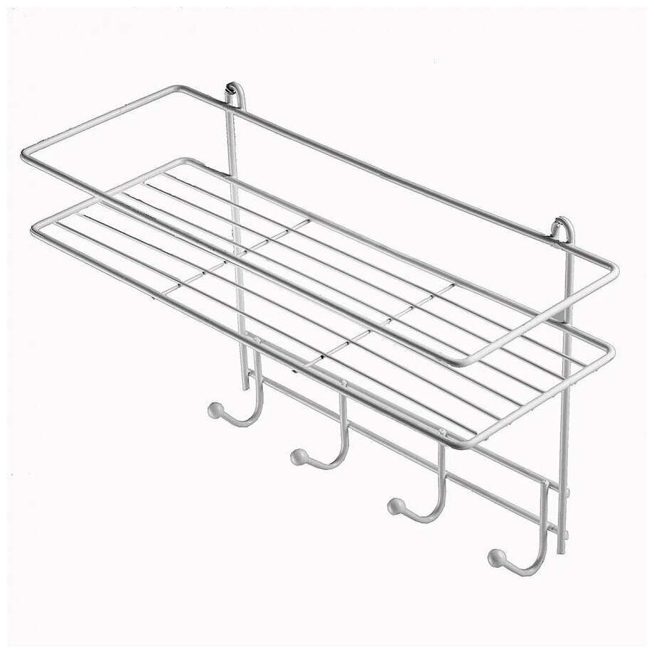 Полка в ванную 4 крючка (33*125*21см) белая. АЛТ 12