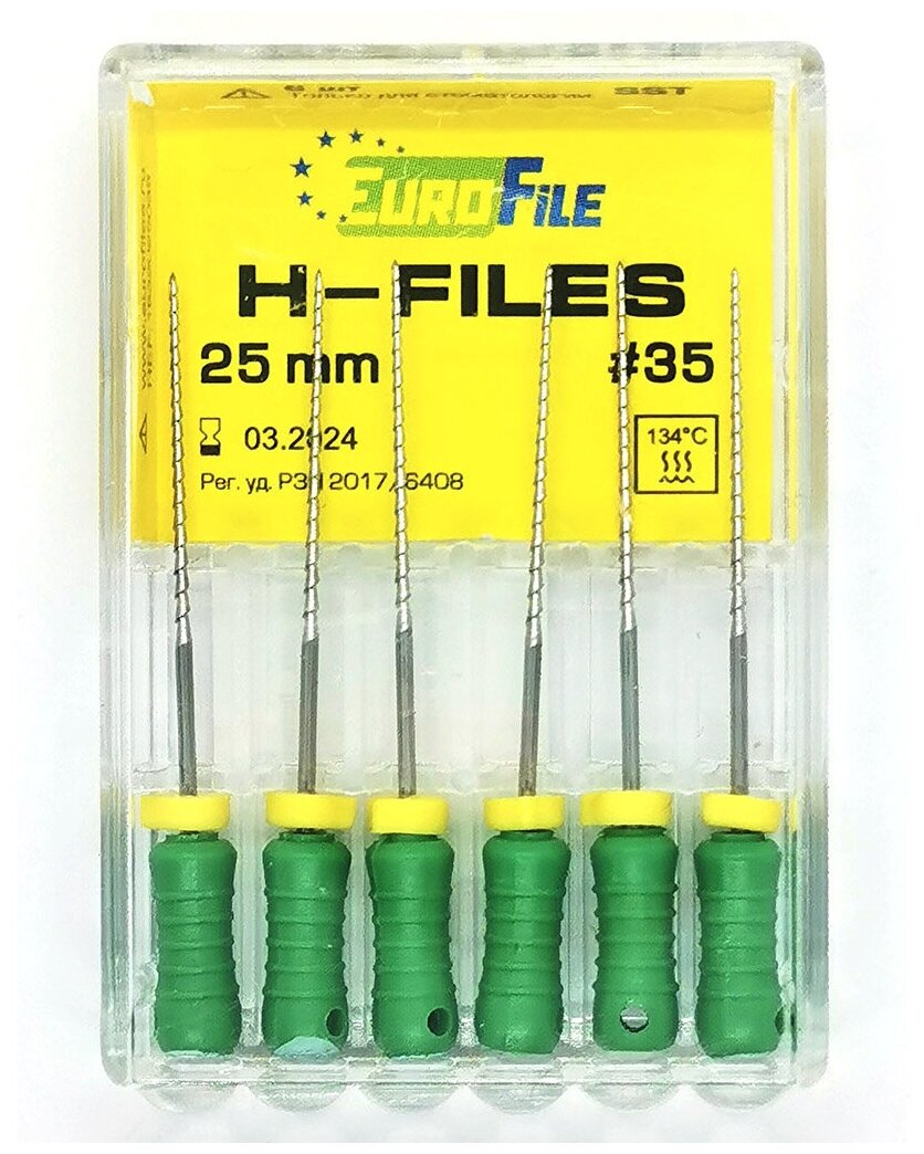 H-Files - ручные стальные файлы, 25 мм, N 35, 6 шт/упак