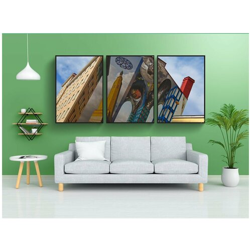 фото Набор модулных постеров для интерьера "настенные рисунки, многоэтажный дом, изобразительное искусство" 60x90 см. в тубусе, без рамки lotsprints