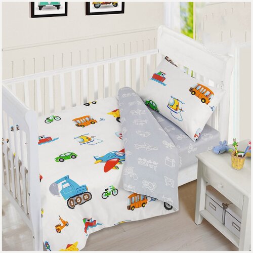 Изображение товара Детский комплект постельного белья АртПостель «Моторчик» Ясельный, Бязь, машины, белый