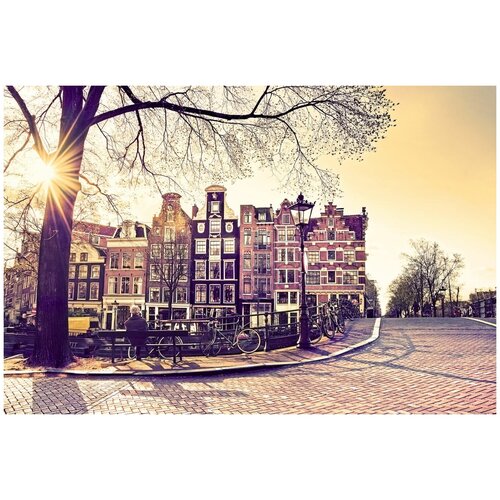 Фотообои Уютная стена Амстердам в солнечный день 410х270 см Виниловые Бесшовные (единым полотном)