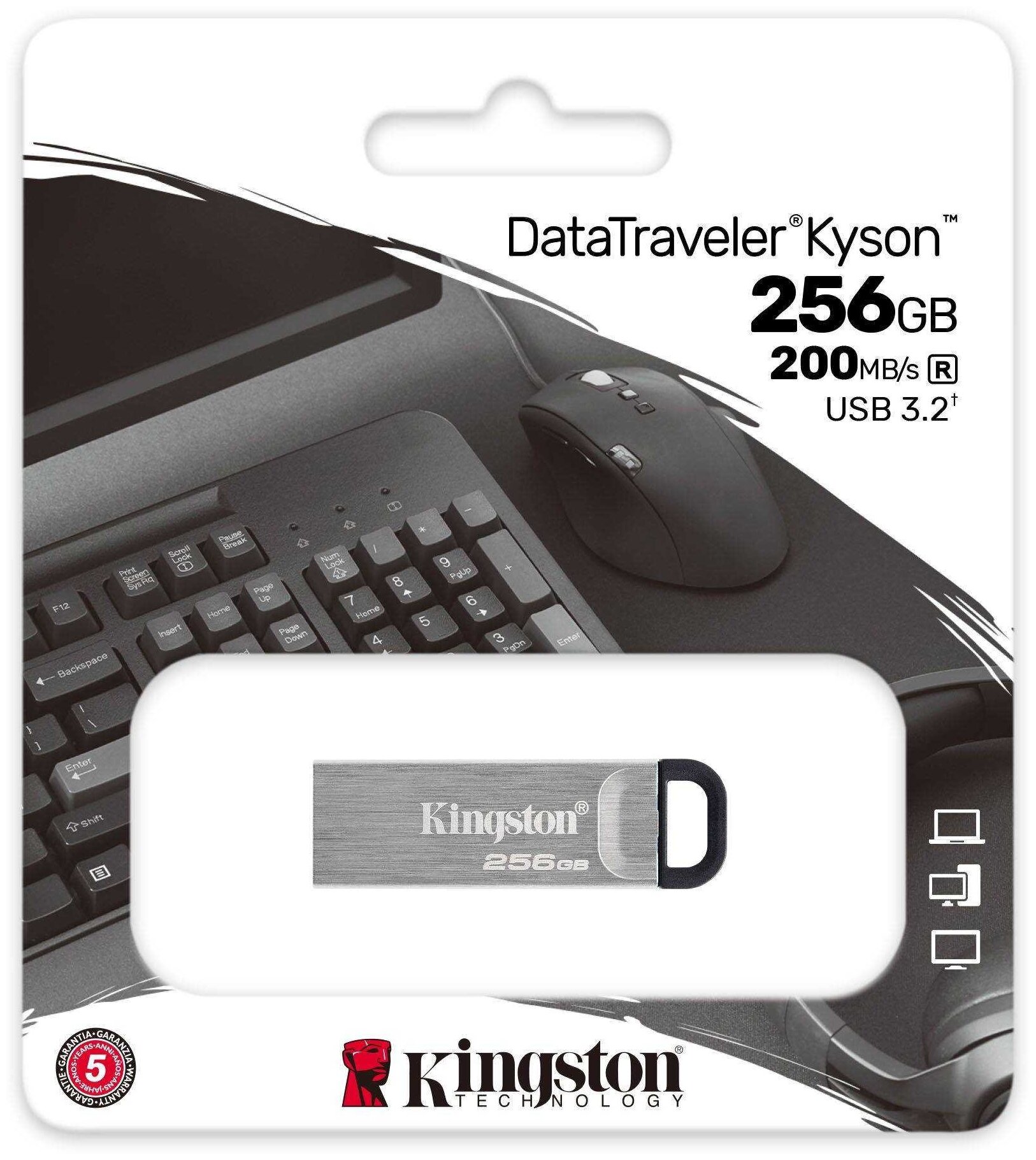 Флеш-накопитель Kingston DataTraveler Kyson 256GB USB 3.2 серый (DTKN/256GB) - фото №10