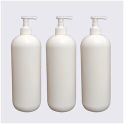 Флакон (бутылочка для ванной) 1000 мл с дозатором, белый - 3 шт.