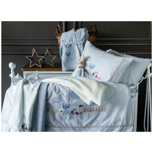 фото Набор в кроватку для новорожденных pupilla bob хлопковый сатин голубой
