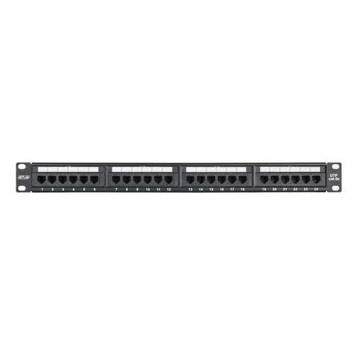 NETLAN Коммутационная панель NETLAN 19, 1U, 24 порта, Кат.5e (Класс D), 100МГц, RJ45/8P8C, 110/KRONE, T568A/B, неэкранированная, черная