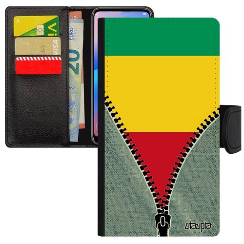 фото Защитный чехол-книжка на смартфон // apple iphone 8 plus // "флаг гвинеи на молнии" стиль страна, utaupia, серый
