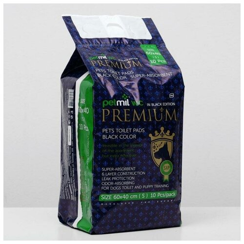 PETMIL Пеленки впитывающие BLACK Premium для животных гелевые, 60 х 40 см (в наборе 10шт)