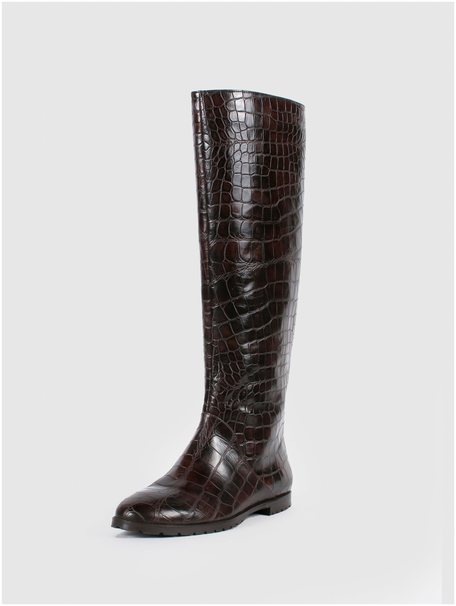 Женская обувь E-SKYE  сапоги модель Трубы натуральная кожа тисненная под крокодил цвет коричневый
