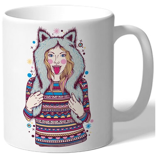 фото Кружка белая - девушка в песцовой шапке drabs