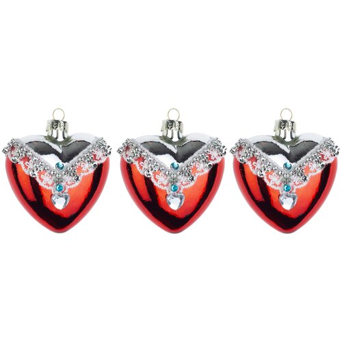 фото Набор елочных игрушек karlsbach сердца 12160, красный, 10 см, 3 шт.