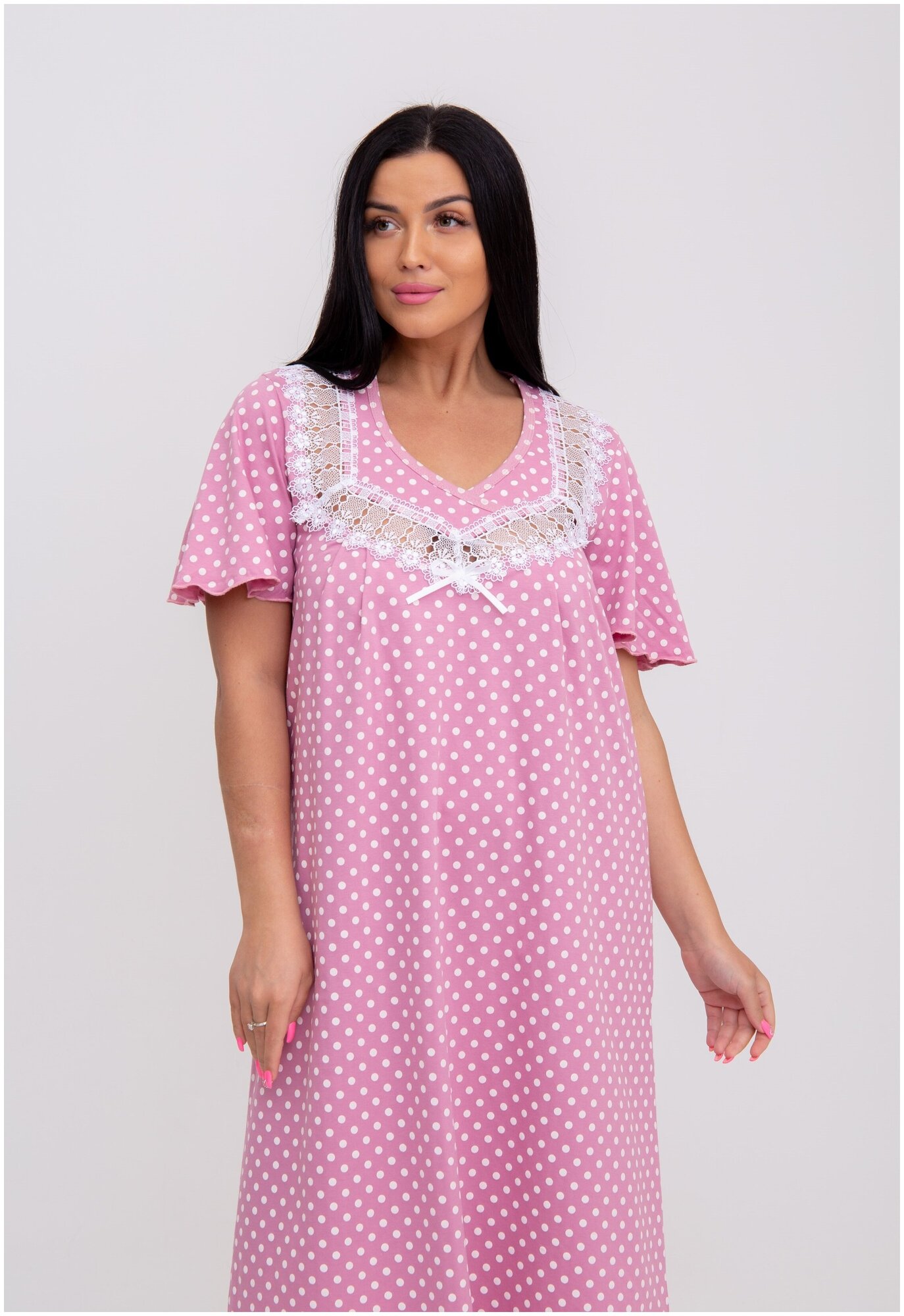 Ночная сорочка в горошек Modellini 200/1 розовая - фотография № 6