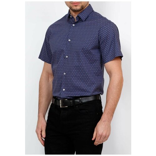 фото Рубашка мужская короткий рукав casino c223/05/6153/z/1, полуприталенный силуэт / regular fit, цвет синий, рост 174-184, размер ворота 40