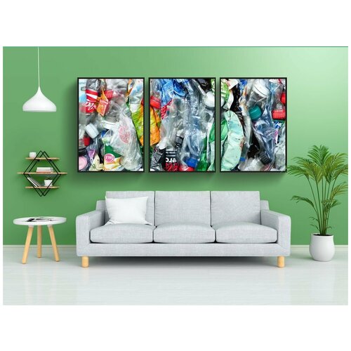 фото Набор модулных постеров для интерьера "пластиковые бутылки, бутылки, переработка" 60x90 см. в тубусе, без рамки lotsprints