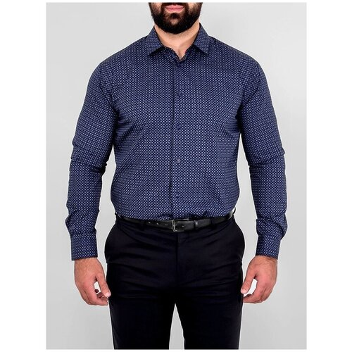 фото Рубашка мужская длинный рукав greg 223/231/1448/z/1p, полуприталенный силуэт / regular fit, цвет синий, рост 174-184, размер ворота 38