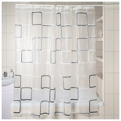 фото Штора для ванной комнаты «квадраты» skiico 180×180 см / шторка для ванной комнаты прозрачная