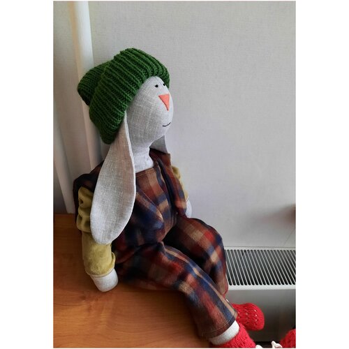 Текстильная мягкая большая игрушка заяц Тильда в съемной одежде