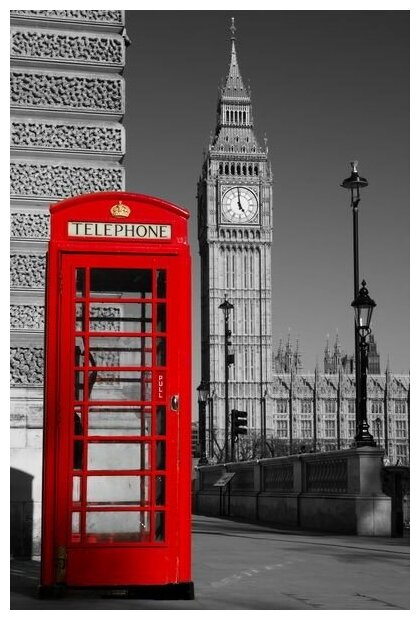 Постер на холсте Тлефонная будка в Лондоне 40см. x 60см.