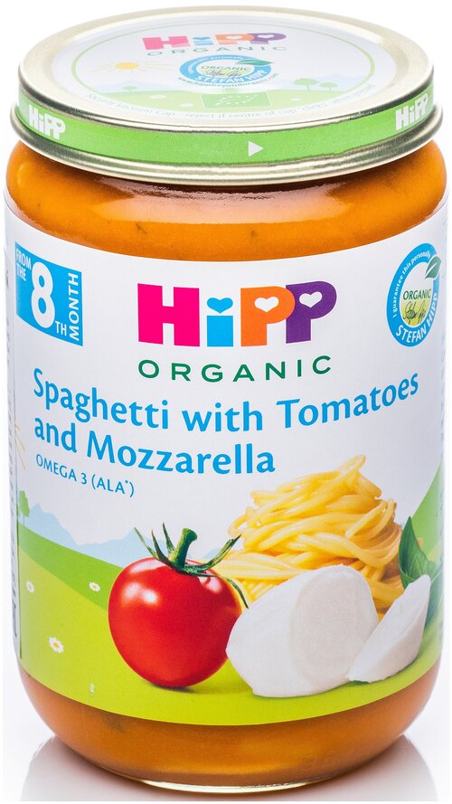 Пюре HiPP органическое Спагетти с помидором и моцареллой, с 8 месяцев, 220 г