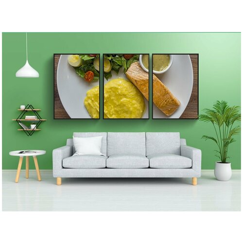 фото Набор модулных постеров для интерьера "здоровая пища, рыба, руккола" 60x90 см. в тубусе, без рамки lotsprints