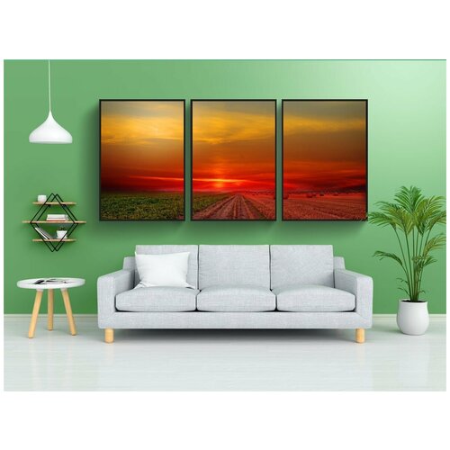 фото Набор модулных постеров для интерьера "пейзаж, поле, заход солнца" 60x90 см. в тубусе, без рамки lotsprints