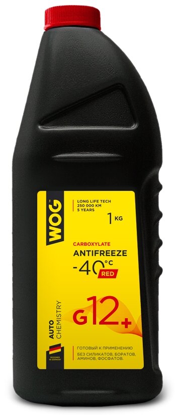 Охлаждающая жидкость Антифриз (красный) G12+ (-40C) карбоксилатный WOG, 1 кг